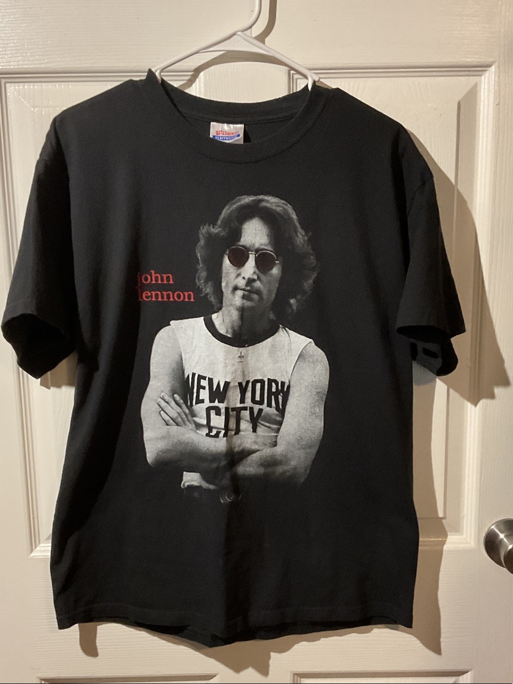 Black Graphic John Lennon New York City Tee with Red Accent
